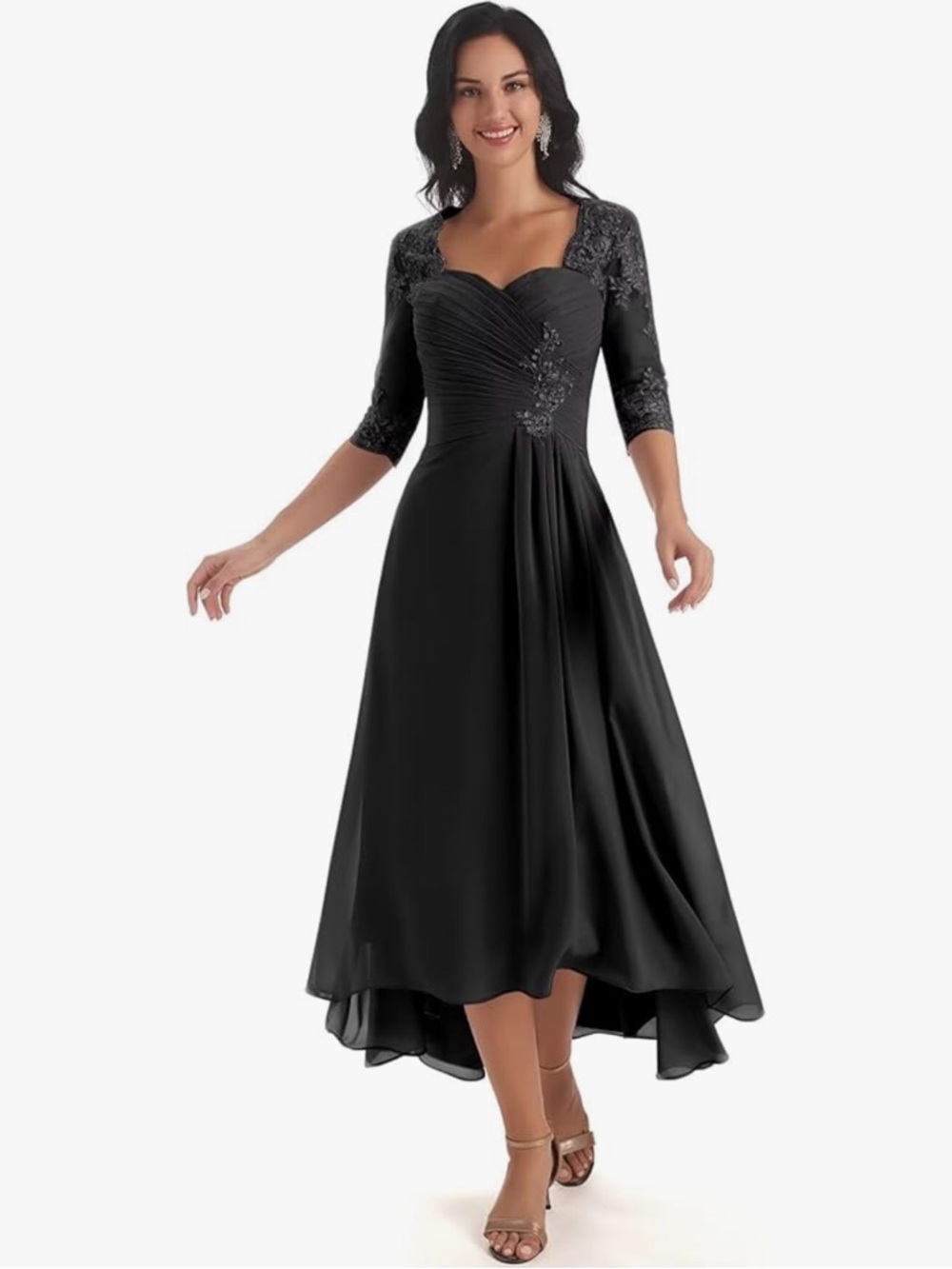 Elegant Black Embroidered A-Line Dress